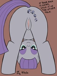 abstract_background anal_beads anus back_turned bedroom_eyes blue_eyes clitoris earth_pony equine female female_only friendship_is_magic fur goth grey_fur hair hi_res hooves horse long_hair looking_at_viewer looking_between_legs mammal maud_pie_(mlp) my_little_pony pony presenting purple_hair pussy rock sex_toy smile solo text tomtornados