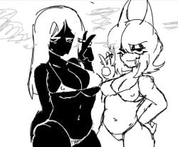 2girls bary69420 bikini black_body deepwoken female ganymede_(deepwoken) horns roblox roblox_game self_upload sketch smoking smoking_weed tagme weed white_hair