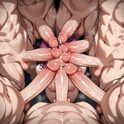 1girls ai_generated blowbang blowjob blowjob_face female group_sex honkai:_star_rail hyottokoseijin kafka_(honkai:_star_rail) penis_on_face penis_on_head penis_over_eyes penises_everywhere penises_touching precum precum_drip