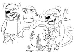 black_and_white clothed_sex cowboy_hat drooling furry max_(max_design_pro) max_design_pro nervous no_color nugget_(max_design_pro) possessive size_difference sweating top_surgery_scars