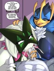 absurd_res anthro areola biped blue_body bodily_fluids breasts cum cum_in_mouth cum_inside dialogue empoleon english_text erection eye_roll female female_penetrated fingers flaccid generation_4_pokemon generation_9_pokemon genital_fluids genitals group hi_res lobovalkiria male male/female male_penetrating male_penetrating_female meowscarada nintendo nipples oral oral_penetration penetration penile penile_penetration penis pink_eyes pokemon pokemon_(species) sex speech_bubble text trio