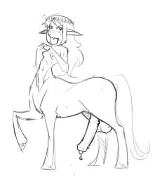 blush centaur centaur_futa futanari horsecock huge_cock kinky_rat precum shy small_breasts solo sweat topless