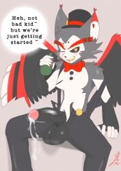 1boy 2024 absurd_res anthro arm_tuft balls beverage beverage_bottle big_balls big_penis biped black_sclera blush bodily_fluids bottle bottomwear bow_tie cat_demon claws clothed clothing container cum cum_drip cumshot demon dripping drooling ear_tuft ejaculation erection eyebrows feathered_wings feathers felid feline fur genital_fluids genitals hand_on_penis handjob hat hazbin_hotel headgear headwear heart_(marking) heart_symbol hi_res holding_container holding_object hotel humanoid_genitalia humanoid_penis husk_(hazbin_hotel) inner_ear_markings male male_only mammal markings multicolored_body multicolored_fur necktie one_eye_closed open_bottomwear open_clothing open_mouth open_pants orgasm orgasm_face pants partially_clothed penile penis red_wings saliva satisfied_expression satisfied_face sex sharp_teeth shoulder_tuft smile solo sound_effects speech_bubble suspenders symbol tabascomilk tail teeth text tongue top_hat tuft two_tone_body two_tone_fur vein veiny_penis wings yellow_eyes zipper_down