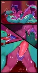 absurd_res ass bodily_fluids breast_milking breasts cum dragon duo female genital_fluids genitals hi_res lactating male male/female messy mythological_creature mythological_scalie mythology penis scalie slime sweat transformation