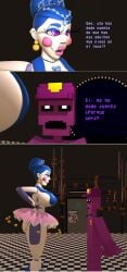 3d 3d_(artwork) 3d_render ballora ballora_(cosmic_trance) ballora_(fnafsl) big_ass big_breasts big_breasts big_butt breasts dialogue female female/male female_focus female_robot five_nights_at_freddy's five_nights_at_freddy's:_sister_location fnaf fnaf_sister_location fnafsl human human/robot male/female male_human male_human/female_robot no_sex prisma3d purple_guy_(fnaf) purple_hat purple_skin robot robot/human robot_girl robot_humanoid scottgames security_hat security_uniform sister_location spanish spanish_dialogue spanish_text text text_in_spanish william_afton