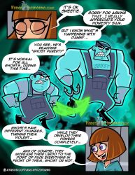 1boy 1girls box_ghost brown_hair brown_hair_female clothed_female clothed_male color comic danny_phantom dialogue difference eyepatch female ghost_puberty hook_hand madeline_fenton male milky_bunny puberty purple_eyes vercomicsporno