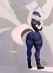 animal_ears animal_tail big_ass big_breasts big_butt big_thighs big_titties clothing curvaceous curvaceous_female curvaceous_figure curvy curvy_figure curvy_hips female female_focus female_only furry furry_female furry_only long_hair looking_at_viewer orca_limon original original_character police police_uniform white_fur white_hair wolf wolf_ears wolf_girl wolf_tail