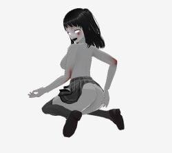 3d 3d_(artwork) 3d_model ass ass_focus ass_grab black_hair blood_stain boobs_out breasts clothes_lift cute_expression cute_pose female ghost ghost_girl ghost_girl_(slendytubbies) lifting lifting_own_clothes lifting_shirt monster_girl no_bra pale-skinned_female pale_skin school_uniform schoolgirl skinny_girl slendytubbies small_ass small_breasts small_waist white_eyes