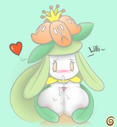 big_breasts blush breasts colored crown cum cum_on_breasts cumshot english_text faceless_male female flora_fauna flower green_background heart human interspecies lilligant nintendo orgasm paizuri penis plain_background plant pokémon_(species) pokemon pokephilia swizzle text video_games