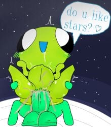 alien aliens big_balls blug_(little_aliens_forever) blush blush_lines blushing cum_in_pussy cum_inside cumflated cumflated_belly cumflation dami_wabo damian_webiwabo dialogue dialogue_bubble drool drooling flug_(little_aliens_forever) full_nelson green_skin little_aliens_forever meme meme_reference space stars text text_bubble