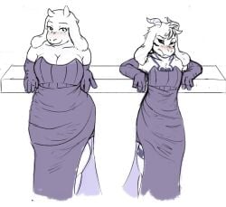 artist_request asriel_dreemurr clothed clothed_female clothed_male femboy milf mother_and_son outfit presenting suggestive_clothes toriel undertale