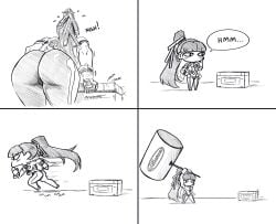 1girls absurd_res absurd_resolution absurdres ass big_ass big_butt black_and_white blush blush blush_lines blush_stickers bottom_heavy bubble_ass bubble_butt chibi comic comic_panel comically_large_object curvaceous curvy curvy_female curvy_figure cute dumptruck_ass dumptruck_butt eve_(stellar_blade) fat_ass female female_focus female_only funny hi_res high_resolution highres huge_ass huge_butt humor large_ass long_hair shift_up simple_background solo solo_female solo_focus sony_interactive_entertainment stellar_blade struggling tagme thick_ass thick_thighs thighs treasure treasure_chest voluptuous voluptuous_female white_background yincrescent