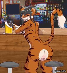 alcohol anthro anus ass bar bar_stool beer beverage breasts feline female fur furry furry_only inviting looking_back melkiah nude photo_background plump_labia pussy pyra_the_tigress sideboob solo tail tiger tongue