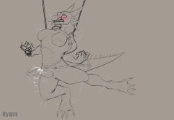 absurd_res anthro blush bodily_fluids breasts clenched_teeth cum cum_on_penis cum_on_self cumshot deviant_(theratofthebath) dragon ejaculation electricity electrostimulation erection genital_fluids genitals hands-free harness herm hi_res intersex knot kyain mythological_creature mythological_scalie mythology nude orgasm penis plug_(sex_toy) scalie sex_toy shocking solo tail tapering_penis teeth tense tongue vaginal_plug vulva zapped