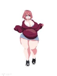 animated ass_expansion belly_expansion breast_expansion hazel_(indulgences) indulgences pixel_art tight_clothing