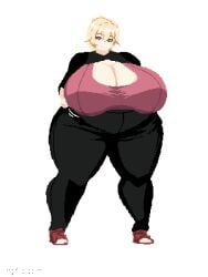 animated ass_expansion belly_expansion breast_expansion indulgences pixel_art rebecca_(indulgences) tight_clothing