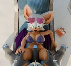 1boy 1boy1girl 1girls 3d 3d_(artwork) beach bikini crossover glasses jeffthehusky lucario pokemon pokemon_(species) rouge_the_bat shocked sonic_(series) surprised unclelu