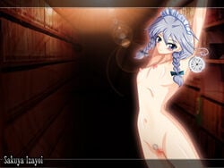 blue_eyes blue_hair braids female female_only hairpiece human nude sakuya_izayoi solo tansoku102cm touhou