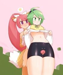 1futa 1girls alternate_version_available animal_ears big_penis bike_shorts breasts cameltoe cat_ears cat_paws cat_tail catgirl clothed clothing disgaea disgaea_rpg duo erection female fully_clothed futa_on_female futanari humanoid humanoid_penis intersex kemonomimi light-skinned_futa light_skin liveactors nekomata_(disgaea) nippon_ichi_software nude penis shirt_lift shorts spats standing sweet_omega thick_thighs thigh_sex thighs valkyrie_(disgaea)