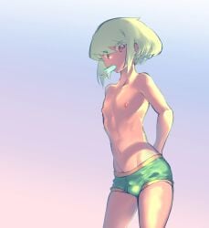 androgynous boxers_(clothing) femboy lio_fotia popsicle popsicle_in_mouth promare skinny_male twink yang_oz
