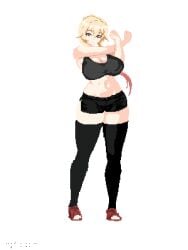 animated ass_expansion belly_expansion breast_expansion indulgences pixel_art rebecca_(indulgences) tight_clothing