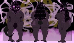 absurd_res anthro ass bat_ears belly big_ass big_breasts big_butt black_hair branded breasts claws fangs female futanari genitals glowing glowing_eyes hair half_ponytail herm hi_res horn humanoid intersex long_hair magdalene_choires model_sheet monstermotif nude obscured_face overweight overweight_anthro overweight_futa overweight_intersex penis scar scars_all_over sharp_tail side_view simple_background solo teeth unusual_anatomy unusual_genitalia unusual_penis voidling