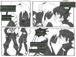 1girls 1x1x1x1_(forsaken) betrayed_1x1x1x1 black_and_white choking clothed comic comic_panel dialogue enemies_with_benefits english_text female forsaken_(roblox) jp0ker monochrome nonbinary official_alternate_costume pussy questionable roblox roblox_game robloxian rubbing_pussy_through_clothing rule_34_comment rule_63 self_upload sexual_tension suggestive tagme text two_time