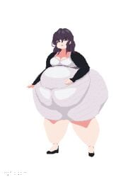 animated ass_expansion belly_expansion breast_expansion indulgences pixel_art sophia_(indulgences) tight_clothing