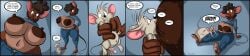 2019 absurd_res anthro areola balls big_areola big_breasts bottomwear breastfeeding breasts brown_areola brown_body brown_fur brown_hair brown_nipples buckteeth burping clothing coffeebean_(dutch) denim denim_bottomwear denim_clothing digital_media_(artwork) drinking duo dutch_(artist) english_text female fur genitals hair hi_res huge_breasts inflation jeans larger_female lips long_image male male/female mammal mouse murid murine nipples nude nude_male open_mouth pants penis profanity red_lips rodent shirt size_difference smaller_male speech_bubble teeth text thick_thighs topwear weight_gain wide_image