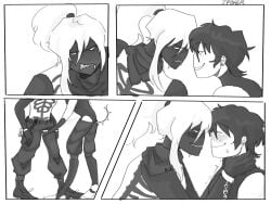 1girls 1x1x1x1_(forsaken) alternate_version_available betrayed_1x1x1x1 black_and_white choking comic comic_panel enemies_with_benefits forsaken_(roblox) jp0ker monochrome nonbinary questionable roblox rubbing_pussy_through_clothing sexual_tension suggestive tagme two_time_(forsaken)
