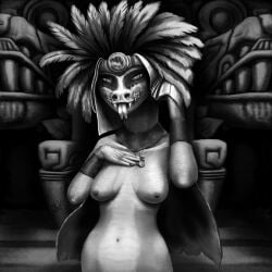 1:1 absurd_res american_mythology animal_humanoid anthro aztec aztec_mythology big_breasts breasts claws clothing deity digital_media_(artwork) fangs feathered_scalie feathered_snake feathers female hat headgear headwear hi_res humanoid hyenamexa looking_at_viewer mammal mayan mesoamerican_mythology monochrome mostly_nude mythological_creature mythological_scalie mythology nipples nude quetzalcoatl reptile ruins scales scalie smile snake solo teeth tongue tongue_out