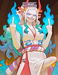 1futa 2025 ai_generated aqua_hair artist_name blue_fire breasts bust chest earrings fiery_hair finger_gun fire flame futa_only futanari ghost hi_res high_quality high_resolution highres hitodama index_finger_raised intersex jewelry long_hair middle_finger multicolored_hair novalust one_piece patreon patreon_username piercing pointing pointing_up sharp_teeth smile smoke solo stable_diffusion teeth thumbs_up watermark yamato_(one_piece)