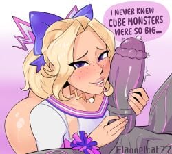 big_ass biting_lip blonde_hair cheerleader cock_on_face cock_worship cube_monster_(fortnite) fat_ass flannelcat77 fortnite fortnite:_battle_royale freckles haylee_skye_(fortnite) large_ass looking_at_viewer monster monster_cock pawg purple_eyes smile