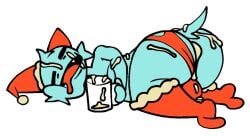 after_sex anthro ass balls beverage big_butt blue_body blue_fur bodily_fluids bulge cheek_tuft christmas christmas_clothing christmas_headwear closed_eyes clothed clothing clothing_aside container cum cum_in_a_cup cum_in_ass cum_in_container cum_inside cum_on_balls cum_on_butt cum_on_face cum_on_tail cup drunk eggnog eyes_always_closed facial_tuft footwear fur genital_fluids genitals handwear hat hat_on_ear headgear headwear hi_res holding_beverage holding_container holding_cup holding_object holidays legwear lying male mitten_hands mittens on_side open_mouth orange_body orange_fur panties panties_aside red_clothing red_panties red_underwear santa_hat scab_(character) scab_nsfw simple_background socks solo stockings substance_intoxication tail teeth thick_thighs thigh_highs tired tongue tongue_drip torn_clothing torn_panties torn_underwear tuft underwear underwear_aside white_background