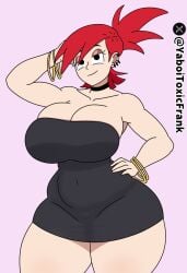 black_dress cartoon_network dress foster's_home_for_imaginary_friends frankie_foster hand_on_head hand_on_hip huge_breasts red_hair self_upload smiling thick_legs thick_thighs tight_clothing tight_dress wide_hips yaboitoxicfrank