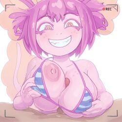 ai_generated amphibian amphibian_female amphibian_humanoid anthro axolotl axolotl_girl axolotl_humanoid bikini bikini_top camera_pov camera_view looking_at_viewer paizuri pov smiling_at_camera smiling_at_viewer titjob vitzy_(vitzypie) vitzypie