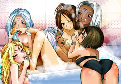 6+girls 6girls ass bath bra breasts dark-skinned_female dark_skin feet female_only harem hild interracial lind marller multiple_girls myore oh_my_goddess! panties peorth small_breasts toe_sucking urd water yuri