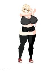animated ass_expansion belly_expansion breast_expansion indulgences pixel_art rebecca_(indulgences) tight_clothing