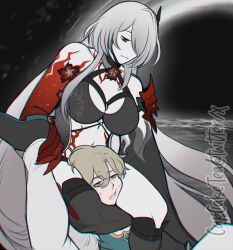 1boy 1girls acheron_(honkai:_star_rail) aventurine_(honkai:_star_rail) cupcake992 female femdom fully_clothed headlock_with_thighs hetero honkai:_star_rail male straight thighs