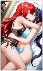 2girls ai_generated akeno_himejima girl_on_girl high_school_dxd lesbian_couple lesbian_domination lesbian_focus lesbian_kiss lesbian_sex rias_gremory rias_x_akeno yuri yuri yuri