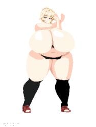 animated ass_expansion belly_expansion breast_expansion indulgences pixel_art rebecca_(indulgences) tight_clothing