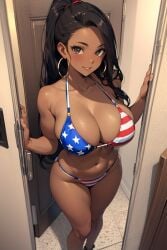 1girls ai ai_art ai_assisted ai_generated american_flag american_flag_bikini big_breasts bikini breasts brown_skin brown_skinned_female female female_only flag_bikini flag_print latina long_hair smile