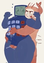 2boys anthro anthro_on_anthro arms_tied arms_wrapped_around_partner blue_body blush calculator chubby chubby_belly chubby_male commission dandy's_world dandys_world dark_blue_body fat_ass gay heart hearts_around_head holding_belly looking_at_another looking_at_partner moborun movement_lines multicolored_body muscular muscular_male oc onomatopoeia orange_body pink_body precum precum_drip precum_string precum_trail red_eyes roblox roblox_game shark_teeth sharp_teeth shrimp_tail shrimpo_(dandy's_world) sticking_out_tongue tagme_(character) tan_body thick_ass thick_thighs thigh_job thigh_sex tv_head tv_screen wrapped_arms