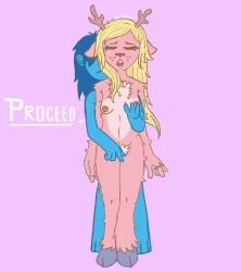 2d 2d_artwork androgynous anthro anthro_on_human blank_expression blank_stare blonde_hair blue_skin breasts breasts breasts_out brown_fur brown_hair brown_hair buckteeth bush closed_eyes cupping_breasts cute deer_humanoid deltarune facing_viewer female_on_human fingering fingers full_body fully_nude fur groping groping_breasts groping_from_behind hair hair_over_eyes hairy hairy_pussy holding_breast human_on_anthro implied_penetration interspecies kris_(deltarune) long_hair monster_girl noelle_(deltarune) noelle_holiday nonbinary nude nude_anthro nude_female open_mouth original_artwork player_character pubic_hair small_breasts standing standing_sex stare tummy uncensored undertale unenthusiastic video_game video_game_character video_games