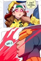 after_oral artist_request belt blowjob bodysuit brown_hair clothed clothed_sex clothing comic comic_page cum cyclops_(x-men) dialogue eyes glowing_eyes goggles goggles_on_head hair hand_on_head headband imminent_death jacket laser laser_eyes long_hair marvel marvel_rivals multicolored_hair oh_no oh_shit oral penis penis_out red_eyes rogue_(x-men) speech_bubble speech_bubbles superhero superhero_costume superheroine sweat tagme tagme_(artist) utility_belt visor white_hair worth_it x-men