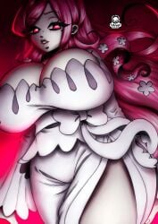 100_kanojo 1female 1girls artist_logo breasts dress female female_focus female_only flower_in_hair flowers flowers_in_hair fully_clothed fully_clothed_female hanazono_hahari huge_breasts kimi_no_koto_ga_dai_dai_dai_dai_daisuki_na_100-nin_no_kanojo logo long_hair looking_down looking_down_at_viewer milf pink_hair standing the_100_girlfriends_who_really_really_really_really_really_love_you thepsychokat