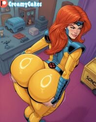 1girls ai_generated ass bedroom big_ass bubble_ass bubble_butt creamyycakes dumptruck_ass dumptruck_butt female jean_grey licking_lips marvel marvel_comics pawg phat_ass red_hair showing_ass smirk solo spreading_ass standing thick thick_ass thick_thighs uniform x-men