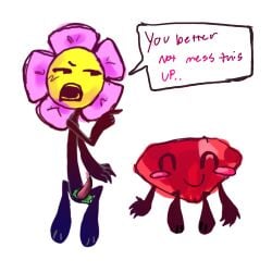 battle_for_bfb battle_for_bfdi battle_for_dream_island battle_for_dream_island_again bfb bfdi bfdia closed_eyes closed_eyes_smile demanding dominant eyes_closed flower_(bfdi) futa_with_female futanari intersex leaf_on_crotch no_balls object_show object_show_community object_shows osc paws penis pointing precum pussy ruby_(bfdi) rude smile smiling speech_bubble tentacle tentacle_cock tentacle_dick tentacle_penis text text_bubble