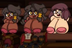 aboke(powerjacks) celyna(powerjacks) dark_skin female_only mising_texture stuck_in_wall tia(powerjacks)