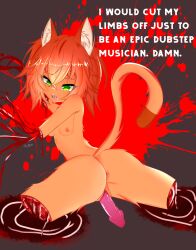 animal_teeth blood_splatter cat_ears cat_eyes cat_tongue drooling fluffy_hair furry furry_ears furry_female gore guro intersex intersex/female leopard licking_teeth limbless littlest_pet_shop lucibaba missing_arms missing_leg missing_limbs orange_hair original original_character penis pussy quadruple_amputee ryona saliva spit